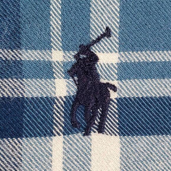 Polo Ralph Lauren Shirt Mens Medium M Oxford Plaid Button Down LS Blue Flannel - Picture 4 of 11